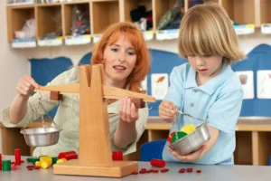 Montessori school classroom supporting special education learning with hands-on materials.